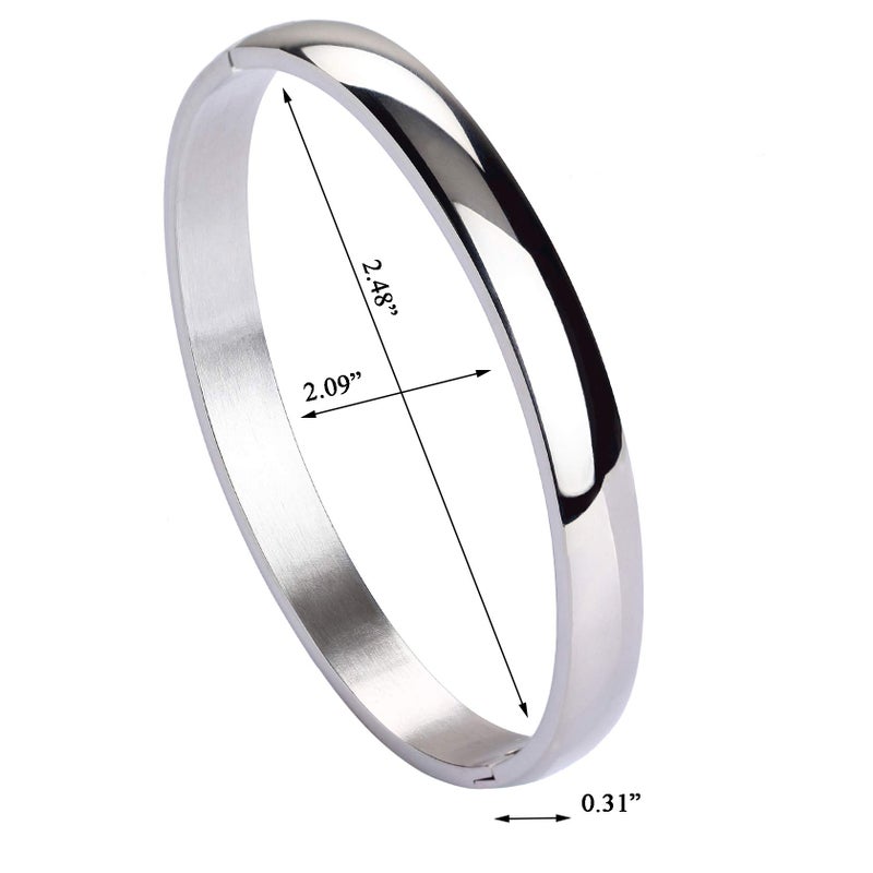 MILAKOO Womens Stainless Steel Brecelet 8MM Plain Polished Finish Silver Color Oval Bangle 7.1" - Image 4